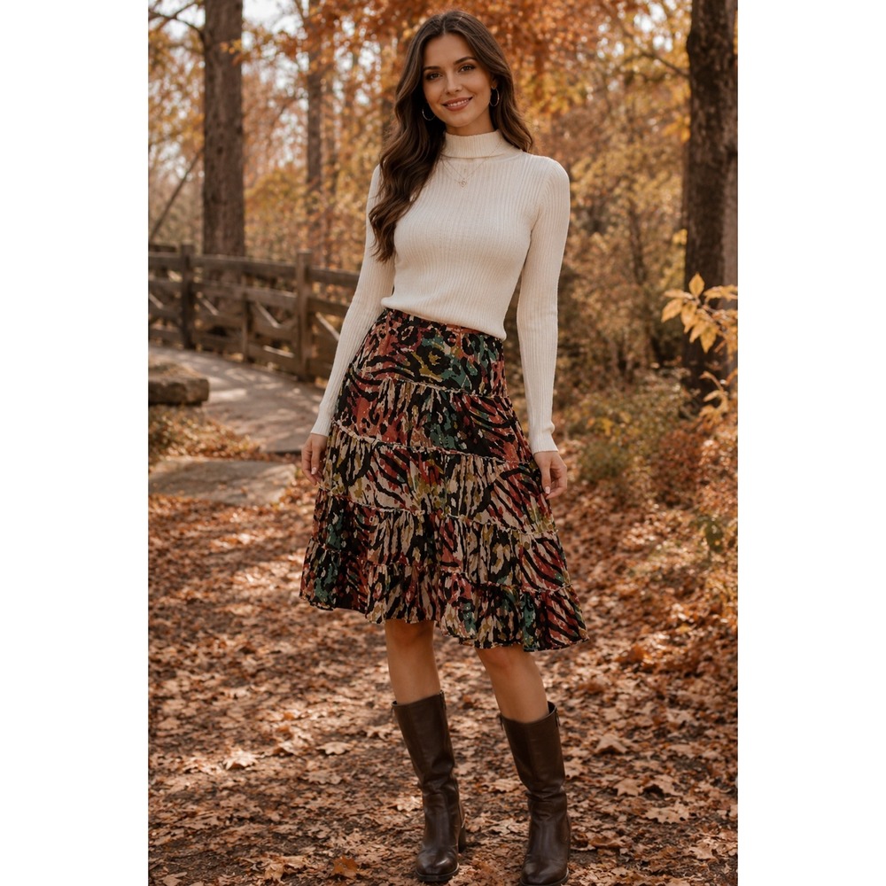 Studio West Tiered Floral Skirt M Fall Boho Cottagecore Western Prairie Festival
